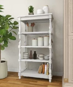 55" Metal and Wood 5 Tiered Wall Shelf White - Olivia & May -Bookshelves Sales Shop unnamed file 4532