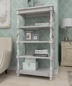 55" Metal and Wood 5 Tiered Wall Shelf White - Olivia & May -Bookshelves Sales Shop unnamed file 4533
