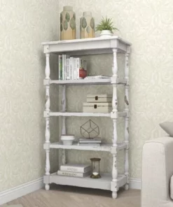 55" Metal and Wood 5 Tiered Wall Shelf White - Olivia & May -Bookshelves Sales Shop unnamed file 4534