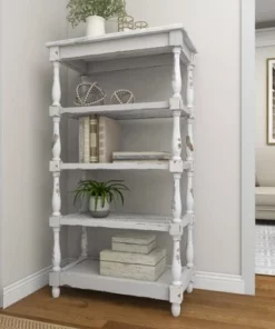 55" Metal and Wood 5 Tiered Wall Shelf White - Olivia & May -Bookshelves Sales Shop unnamed file 4535