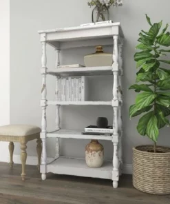 55" Metal and Wood 5 Tiered Wall Shelf White - Olivia & May -Bookshelves Sales Shop unnamed file 4536