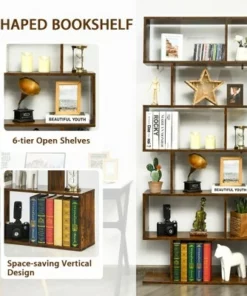 Costway 1/2 PCS 6 Tier S-Shaped Bookshelf Storage Display Bookcase Z-Shelf Coffee 17 Costway 1/2 PCS 6 Tier S-Shaped Bookshelf Storage Display Bookcase Z-Shelf Coffee -Bookshelves Sales Shop unnamed file 454