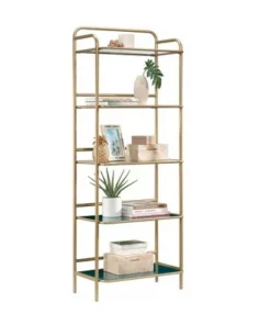 63" Coral Cape Bookcase with Metal and Glass Satin Gold - Sauder