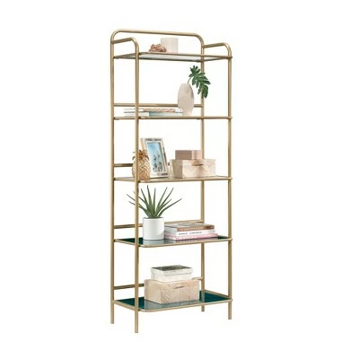 63" Coral Cape Bookcase with Metal and Glass Satin Gold - Sauder 3 63" Coral Cape Bookcase with Metal and Glass Satin Gold - Sauder