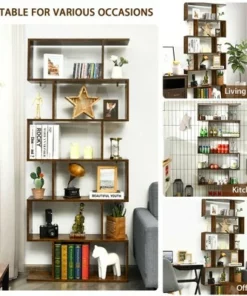 Costway 1/2 PCS 6 Tier S-Shaped Bookshelf Storage Display Bookcase Z-Shelf Coffee 18 Costway 1/2 PCS 6 Tier S-Shaped Bookshelf Storage Display Bookcase Z-Shelf Coffee -Bookshelves Sales Shop unnamed file 455