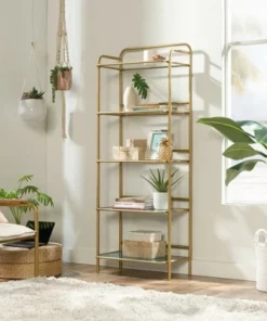 63" Coral Cape Bookcase with Metal and Glass Satin Gold - Sauder 17 63" Coral Cape Bookcase with Metal and Glass Satin Gold - Sauder -Bookshelves Sales Shop unnamed file 4553