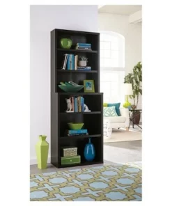 82" 6 Shelf Hutch Bookcase Black/Walnut - ClosetMaid