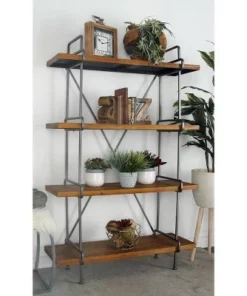 67" Metal and Wood 4 Tier Shelf Dark Brown - Olivia & May