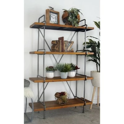 67" Metal and Wood 4 Tier Shelf Dark Brown - Olivia & May 3 67" Metal and Wood 4 Tier Shelf Dark Brown - Olivia & May