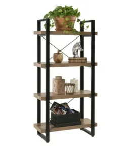55" Bourbon Foundry 4 Tier Bookshelf Wood and Black Steel Oak - OneSpace -Bookshelves Sales Shop unnamed file 4576