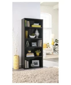 72.77" 5 Shelf Bookcase Black/Walnut - ClosetMaid