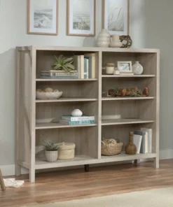 47.63" Pacific View Vertical Bookcase with 4 Adjustable Shelves Chalked Chestnut - Sauder