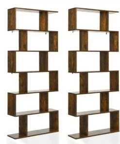 Costway 1/2 PCS 6 Tier S-Shaped Bookshelf Storage Display Bookcase Z-Shelf Coffee 22 Costway 1/2 PCS 6 Tier S-Shaped Bookshelf Storage Display Bookcase Z-Shelf Coffee -Bookshelves Sales Shop unnamed file 459