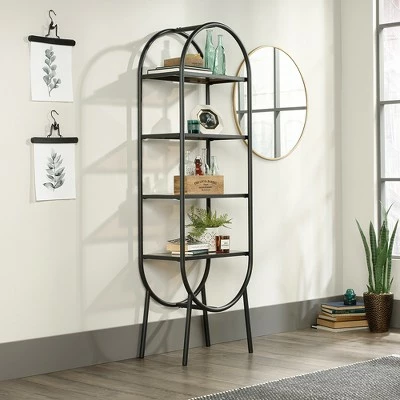 70" Boulevard Café Oval Open Shelving with Vintage Oak Accents Black - Sauder 4 70" Boulevard Café Oval Open Shelving with Vintage Oak Accents Black - Sauder - Image 2