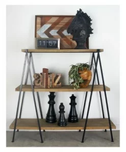 51" Metal and Wood 3 Tier Shelf V Legs Brown - Olivia & May