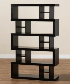57.01" Dora Wood 5 Tier Geometric Bookshelf Dark Brown - Baxton Studio -Bookshelves Sales Shop unnamed file 4620