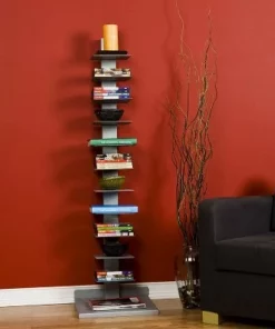 Meiyi Furniture SEI Furniture MS0895 55 Inch Freestanding Adjustable 11 Tier Modern Metal Spine Tower Book Media Shelf Decor Organizer Storage Case, Silver -Bookshelves Sales Shop unnamed file 4631