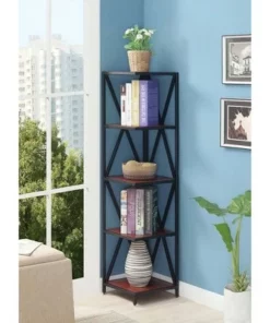Breighton Home Tucson Metal 5 Tier Corner Bookcase - Johar Furniture Gray/black