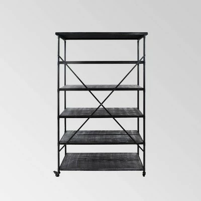 68" Farrells Industrial 5 Shelf Bookcase Gray - Christopher Knight Home 4 68" Farrells Industrial 5 Shelf Bookcase Gray - Christopher Knight Home - Image 2