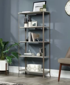 63.38" 5 Shelves Center City Vertical Bookcase Champagne Oak - Sauder