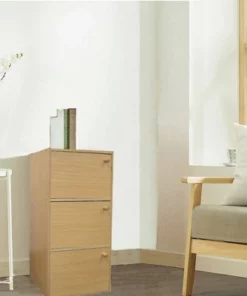 35.5" 3 Level Bookshelf with Doors Tan Wood - Ore International