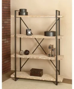 Olivia & May 67" Tall Industrial Metal and Wood Bookshelf Brown - Olivia & May