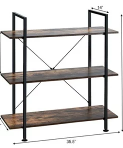 Costway 3-Tier Bookshelf Industrial Bookcase Display Shelf Storage Rack Rustic Brown