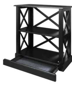 33" Jackson 3 Shelf Bookcase with Concealed Drawer Black - Flora Home