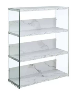 40.25" SoHo 4 Tier Wide Bookcase - Breighton Home White Faux Marble -Bookshelves Sales Shop unnamed file 4758
