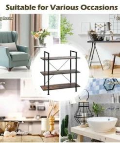 Costway 3-Tier Bookshelf Industrial Bookcase Display Shelf Storage Rack Rustic Brown -Bookshelves Sales Shop unnamed file 478