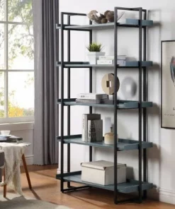 Kellare 5 Shelf Contemporary Bookcase - HOMES: Inside + Out Antique White/black
