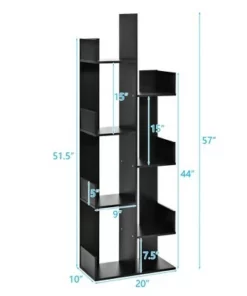 Costway 8-Tier Bookshelf Bookcase w/8 Open Compartments Space-Saving Storage Rack White/Black