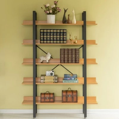 Fabulaxe Industrial 5 Shelf Wood and Metal Etagere Rustic Bookcase Free Standing Bookshelf 3 Fabulaxe Industrial 5 Shelf Wood and Metal Etagere Rustic Bookcase Free Standing Bookshelf