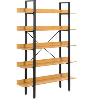 Fabulaxe Industrial 5 Shelf Wood and Metal Etagere Rustic Bookcase Free Standing Bookshelf 4 Fabulaxe Industrial 5 Shelf Wood and Metal Etagere Rustic Bookcase Free Standing Bookshelf - Image 2