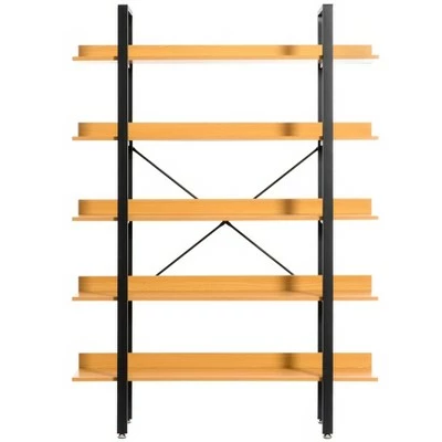 Fabulaxe Industrial 5 Shelf Wood and Metal Etagere Rustic Bookcase Free Standing Bookshelf 5 Fabulaxe Industrial 5 Shelf Wood and Metal Etagere Rustic Bookcase Free Standing Bookshelf - Image 3