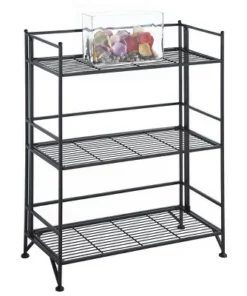 33" 3 Tier Wide Folding Metal Shelf Black - Breighton Home