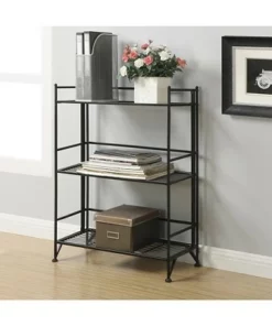 33" 3 Tier Wide Folding Metal Shelf Black - Breighton Home -Bookshelves Sales Shop unnamed file 4844