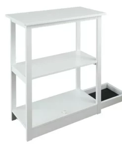 34" Adams 3 Shelf Bookcase with Concealed Sliding Track White - Flora Home