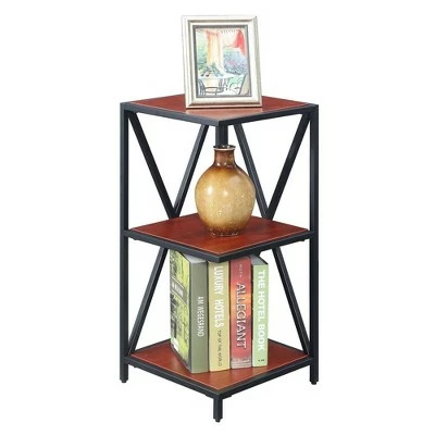 Breighton Home Tucson Metal 3 Tier Corner Bookcase - Johar Furniture Cherry/black 4 Breighton Home Tucson Metal 3 Tier Corner Bookcase - Johar Furniture Cherry/black - Image 2