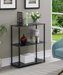 26.5" Designs2Go Classic Glass 3 Shelf Bookshelf - Breighton Home Clear