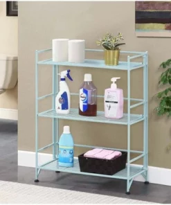33" Xtra Storage 3 Tier Wide Folding Metal Shelf Sea Foam - Breighton Home
