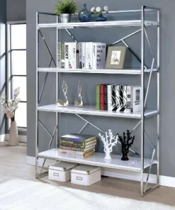 70.25" Netherton Contemporary Open Shelves Bookcase White High Gloss/Chrome - HOMES: Inside + Out