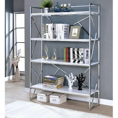 70.25" Netherton Contemporary Open Shelves Bookcase White High Gloss/Chrome - HOMES: Inside + Out 3 70.25" Netherton Contemporary Open Shelves Bookcase White High Gloss/Chrome - HOMES: Inside + Out