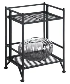 20.25" 2 Tier Folding Metal Shelf Black - Breighton Home