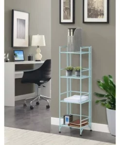 45" Xtra Storage 4 Tier Folding Metal Shelf Sea Foam - Breighton Home