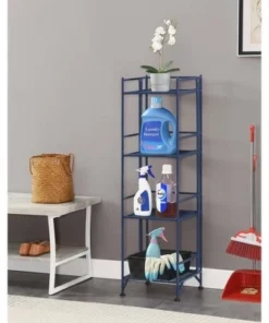 45" Xtra Storage 4 Tier Folding Metal Shelf Cobalt Blue - Breighton Home