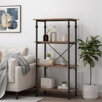 Bauman Modern Industrial 4 Shelf Etagere Bookcase - Christopher Knight Home Gray/dark Bronze 3 Bauman Modern Industrial 4 Shelf Etagere Bookcase - Christopher Knight Home Gray/dark Bronze