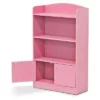Furinno KidKanac Bookshelf Bookcase with 3 Shelves and Storage Cabinet for Bedroom, Living Room or Playroom Organization, Pink