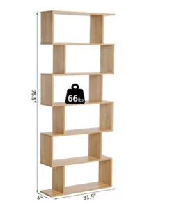 HOMCOM 75.5"H Bookcase 6 Shelf S-Shaped Bookshelf Wooden Storage Display Stand Shelf Organizer Free Standing Oak -Bookshelves Sales Shop unnamed file 5025