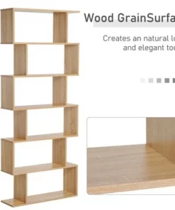 HOMCOM 75.5"H Bookcase 6 Shelf S-Shaped Bookshelf Wooden Storage Display Stand Shelf Organizer Free Standing Oak -Bookshelves Sales Shop unnamed file 5026